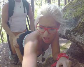 Young Girl is Caught during Fucking by a Peeper in Forest in all 3 Holes