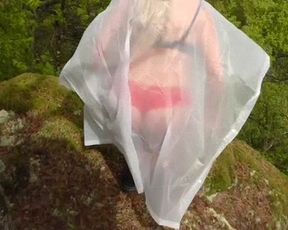 Raincoat Fingering in the Rain Outdoors