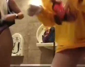 Teens Lesbian in public bathroom